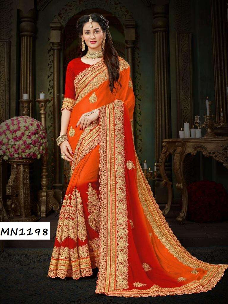 ROOHI HIT COLOR VOL-10 BY MANOHARI 1194 TO 1198 SERIES INDIAN TRADITIONAL WEAR COLLECTION BEAUTIFUL STYLISH FANCY COLORFUL PARTY WEAR & OCCASIONAL WEAR CHIFFON EMBROIDERED SAREES AT WHOLESALE PRICE
