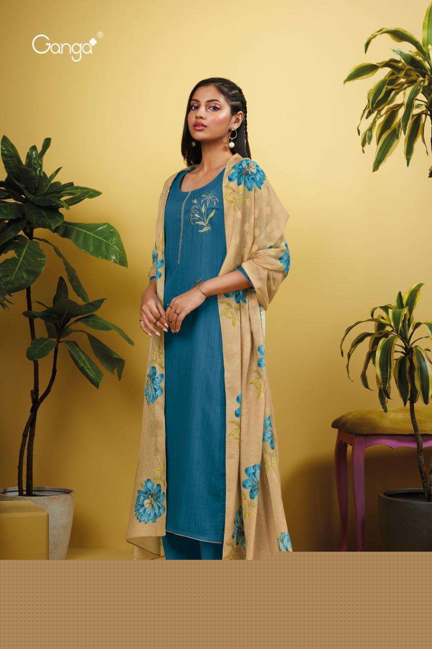 EMMA-489 BY GANGA FASHION 489-A TO 489-D SERIES BEAUTIFUL SUITS COLORFUL STYLISH FANCY CASUAL WEAR & ETHNIC WEAR PREMIUM COTTON PRINT WITH EMBROIDERY WORK DRESSES AT WHOLESALE PRICE