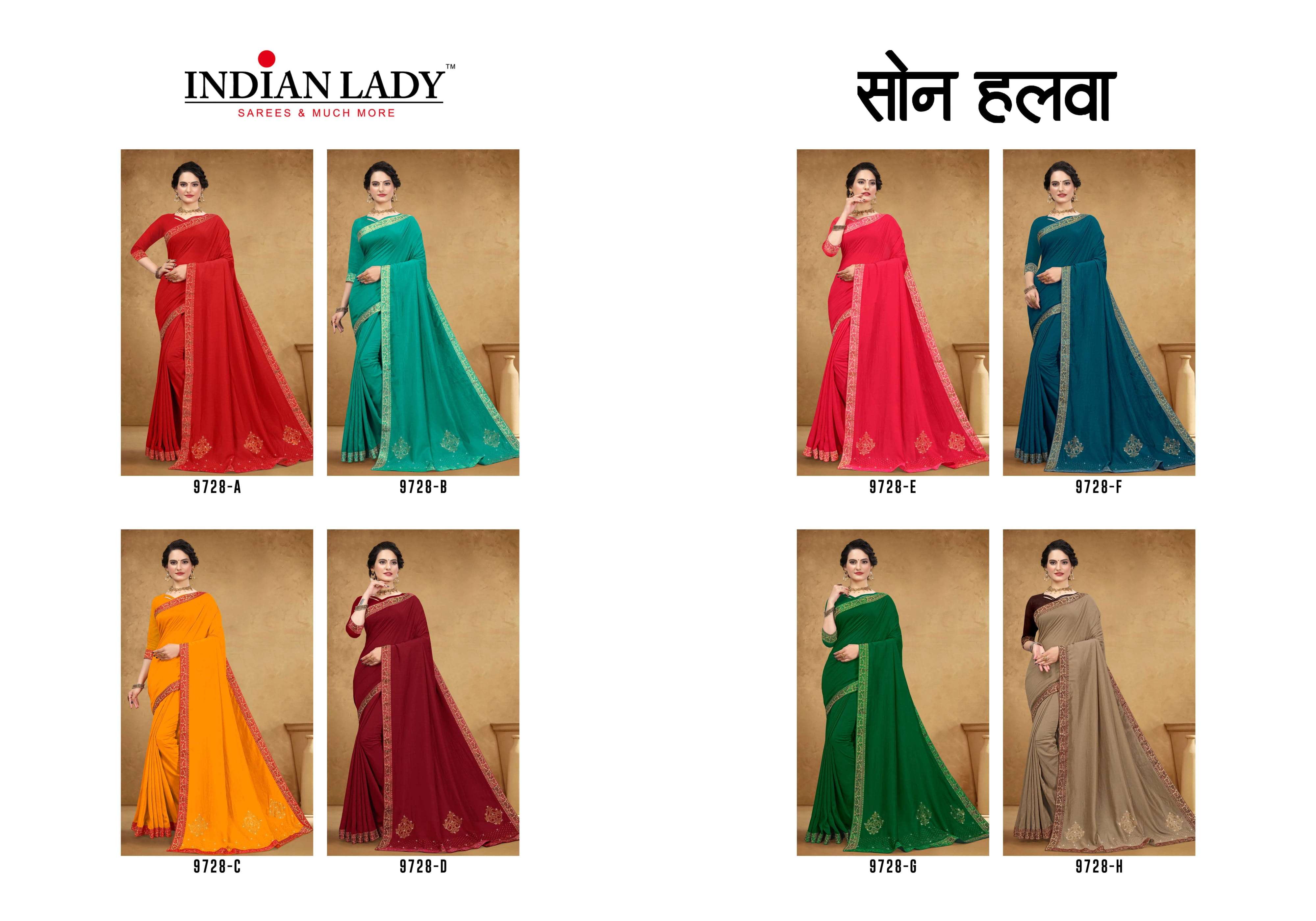 SON HALWA VOL-9 BY INDIAN WOMEN 9728-A TO 9728-H SERIES INDIAN TRADITIONAL WEAR COLLECTION BEAUTIFUL STYLISH FANCY COLORFUL PARTY WEAR & OCCASIONAL WEAR VICHITRA SAREES AT WHOLESALE PRICE