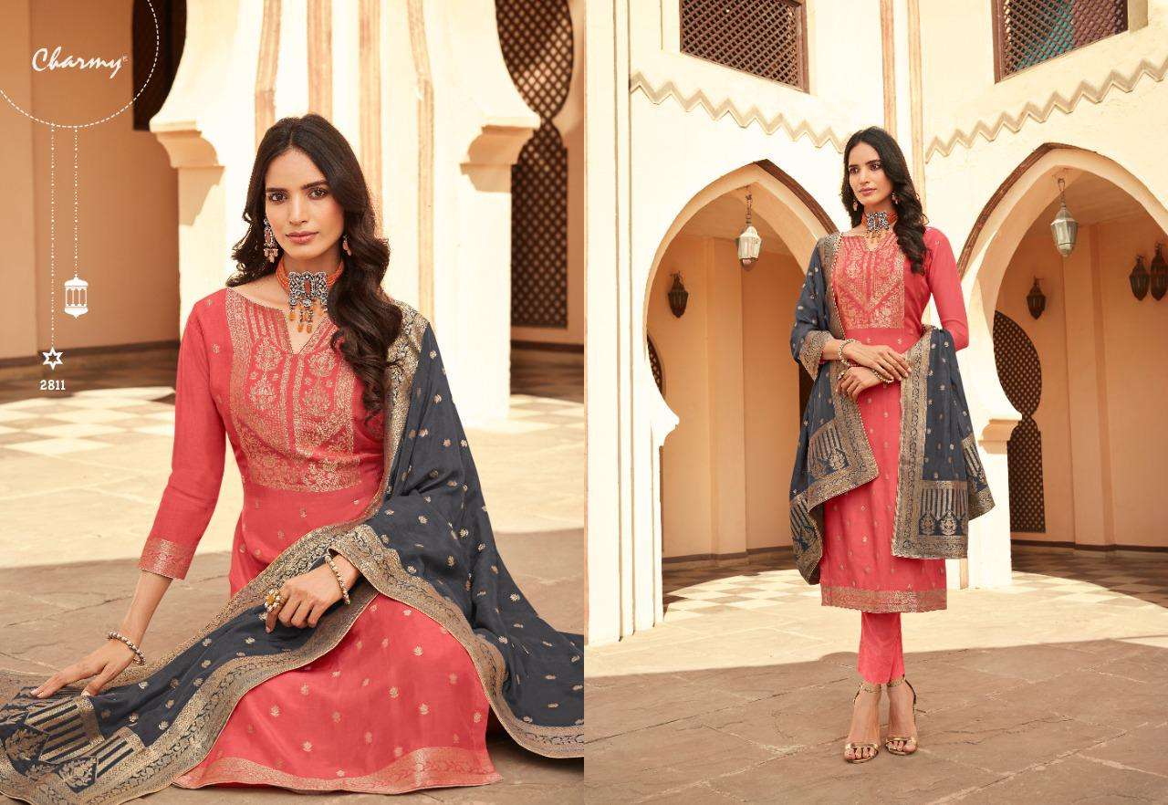 AARYA BY CHARMY 2811 TO 2816 SERIES BEAUTIFUL SUITS COLORFUL STYLISH FANCY CASUAL WEAR & ETHNIC WEAR SILK WEAVING JACQUARD DRESSES AT WHOLESALE PRICE