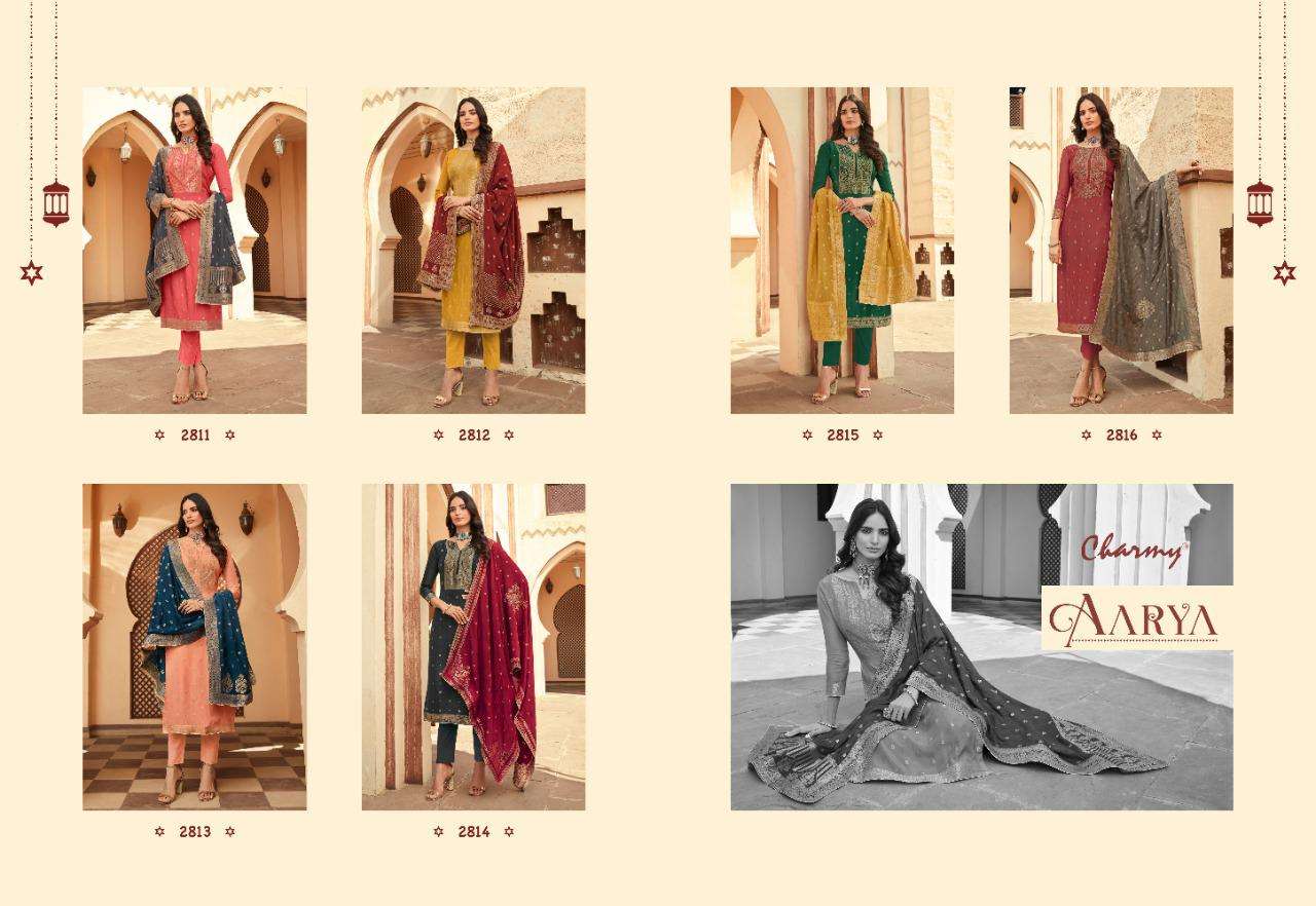 AARYA BY CHARMY 2811 TO 2816 SERIES BEAUTIFUL SUITS COLORFUL STYLISH FANCY CASUAL WEAR & ETHNIC WEAR SILK WEAVING JACQUARD DRESSES AT WHOLESALE PRICE