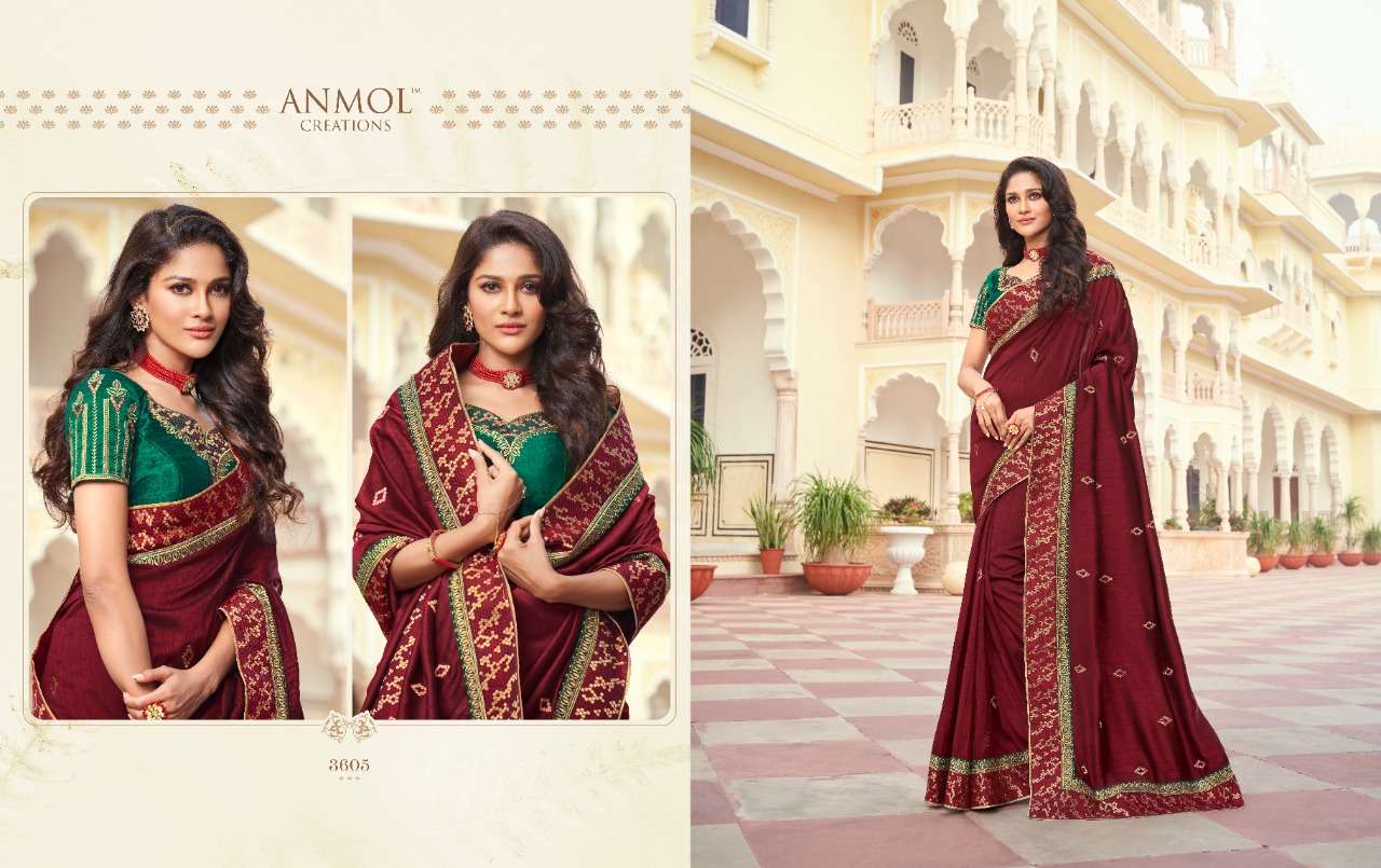 EKKAM BY ANMOL CREATION 3601 TO 3615 SERIES INDIAN TRADITIONAL WEAR COLLECTION BEAUTIFUL STYLISH FANCY COLORFUL PARTY WEAR & OCCASIONAL WEAR FANCY SAREES AT WHOLESALE PRICE