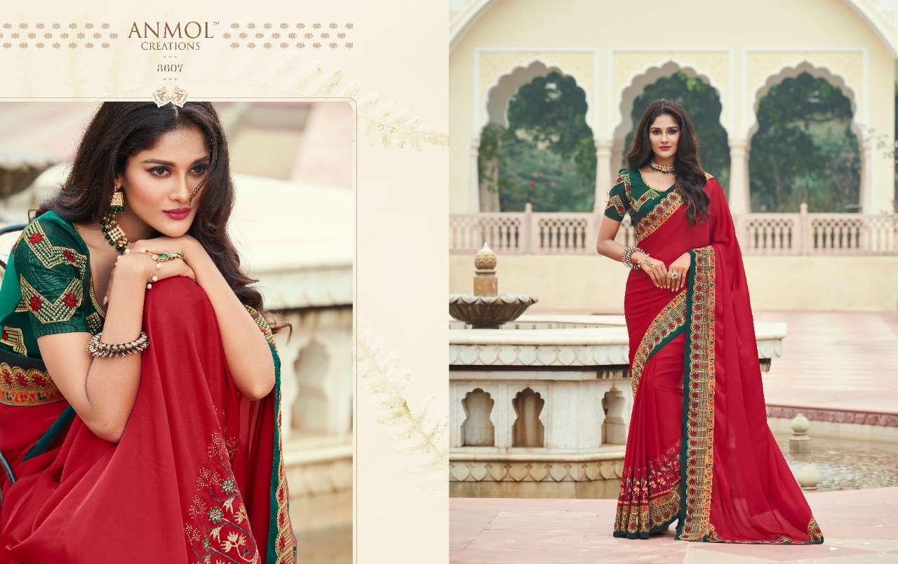 EKKAM BY ANMOL CREATION 3601 TO 3615 SERIES INDIAN TRADITIONAL WEAR COLLECTION BEAUTIFUL STYLISH FANCY COLORFUL PARTY WEAR & OCCASIONAL WEAR FANCY SAREES AT WHOLESALE PRICE