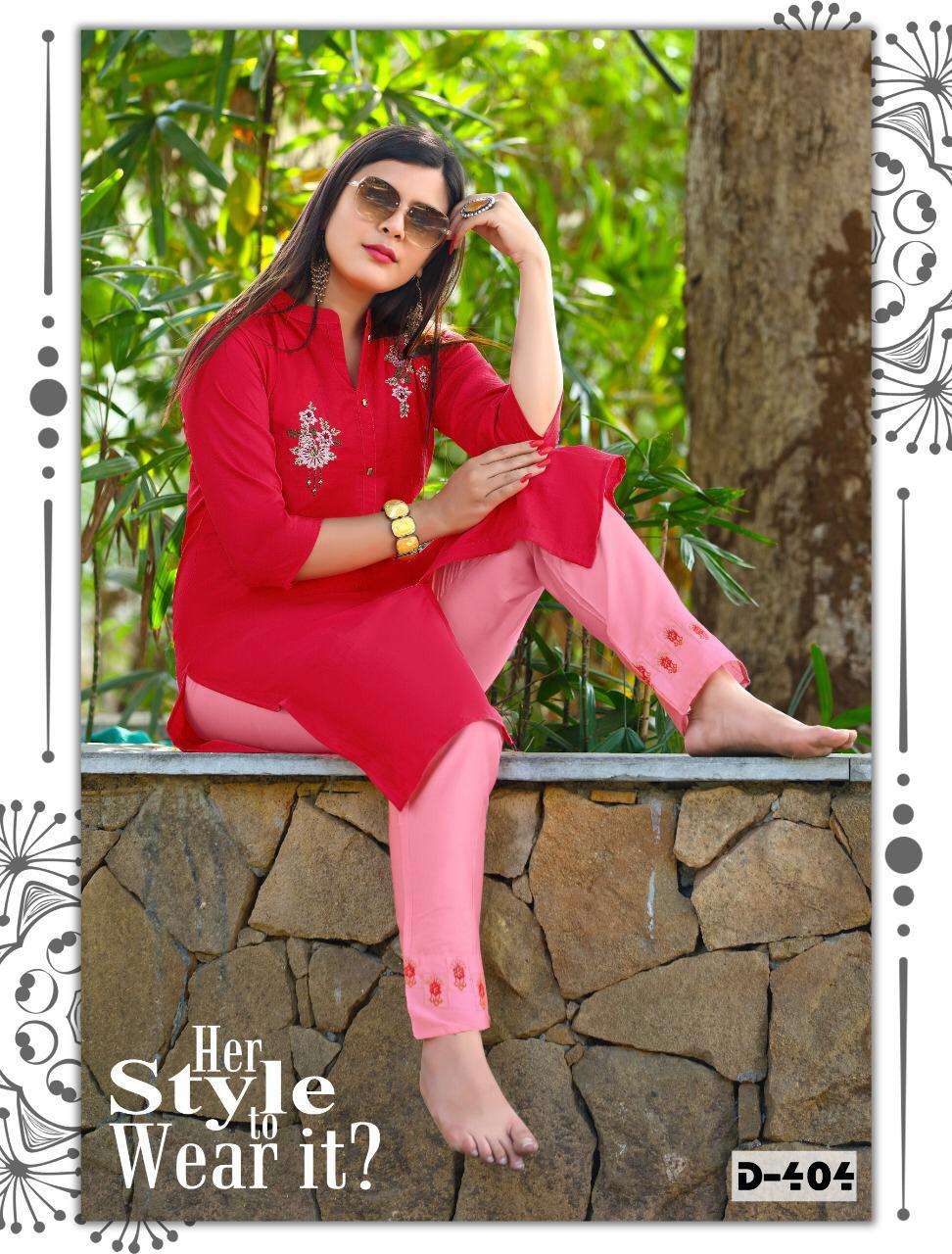 TANISHA BY RANG TRANG 401 TO 406 SERIES DESIGNER STYLISH FANCY COLORFUL BEAUTIFUL PARTY WEAR & ETHNIC WEAR COLLECTION CORAL SILK KURTIS WITH BOTTOM AT WHOLESALE PRICE