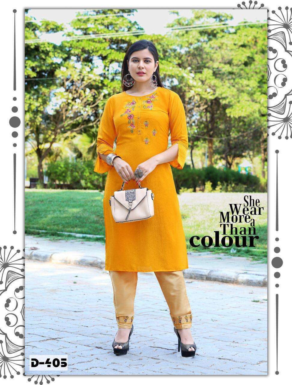 TANISHA BY RANG TRANG 401 TO 406 SERIES DESIGNER STYLISH FANCY COLORFUL BEAUTIFUL PARTY WEAR & ETHNIC WEAR COLLECTION CORAL SILK KURTIS WITH BOTTOM AT WHOLESALE PRICE