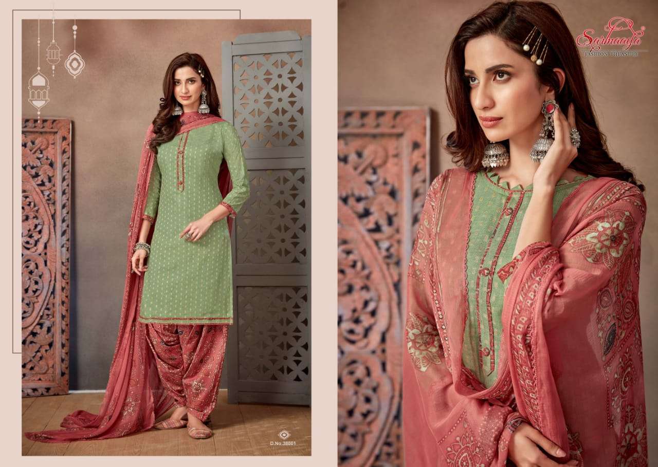 SAANCHI PATIYALA BY SARMAAYA 38001 TO 38008 SERIES BEAUTIFUL SUITS COLORFUL STYLISH FANCY CASUAL WEAR & ETHNIC WEAR PURE CAMBRIC COTTON WITH WORK DRESSES AT WHOLESALE PRICE