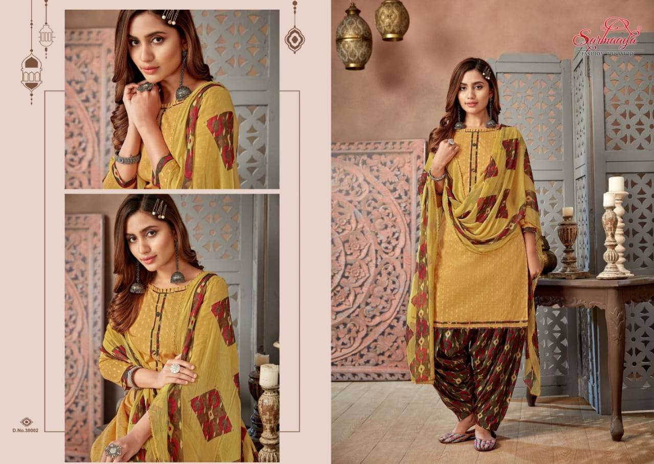 SAANCHI PATIYALA BY SARMAAYA 38001 TO 38008 SERIES BEAUTIFUL SUITS COLORFUL STYLISH FANCY CASUAL WEAR & ETHNIC WEAR PURE CAMBRIC COTTON WITH WORK DRESSES AT WHOLESALE PRICE
