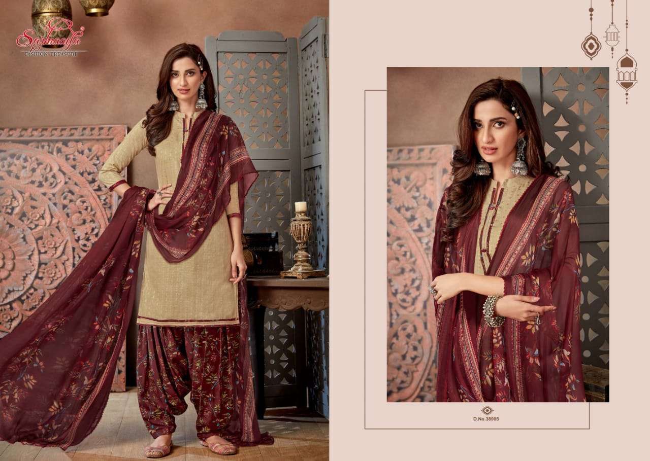 SAANCHI PATIYALA BY SARMAAYA 38001 TO 38008 SERIES BEAUTIFUL SUITS COLORFUL STYLISH FANCY CASUAL WEAR & ETHNIC WEAR PURE CAMBRIC COTTON WITH WORK DRESSES AT WHOLESALE PRICE