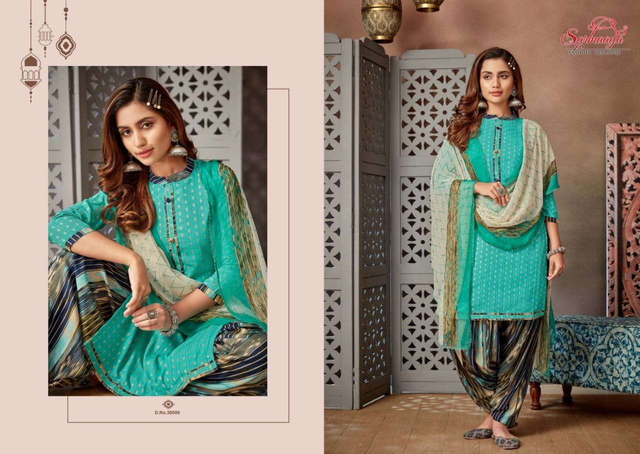 SAANCHI PATIYALA BY SARMAAYA 38001 TO 38008 SERIES BEAUTIFUL SUITS COLORFUL STYLISH FANCY CASUAL WEAR & ETHNIC WEAR PURE CAMBRIC COTTON WITH WORK DRESSES AT WHOLESALE PRICE
