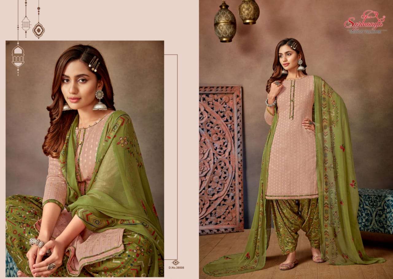SAANCHI PATIYALA BY SARMAAYA 38001 TO 38008 SERIES BEAUTIFUL SUITS COLORFUL STYLISH FANCY CASUAL WEAR & ETHNIC WEAR PURE CAMBRIC COTTON WITH WORK DRESSES AT WHOLESALE PRICE