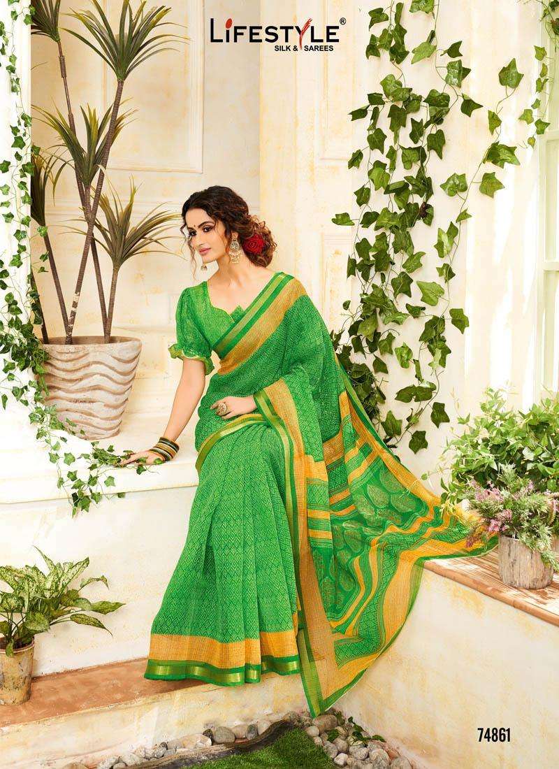 SARLA COTTON BY LIFESTYLE 74861 TO 74872 SERIES INDIAN TRADITIONAL WEAR COLLECTION BEAUTIFUL STYLISH FANCY COLORFUL PARTY WEAR & OCCASIONAL WEAR COTTON JARI SAREES AT WHOLESALE PRICE