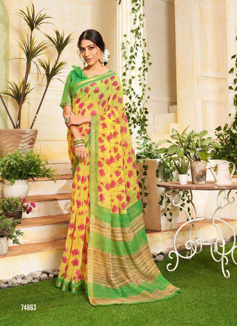 SARLA COTTON BY LIFESTYLE 74861 TO 74872 SERIES INDIAN TRADITIONAL WEAR COLLECTION BEAUTIFUL STYLISH FANCY COLORFUL PARTY WEAR & OCCASIONAL WEAR COTTON JARI SAREES AT WHOLESALE PRICE