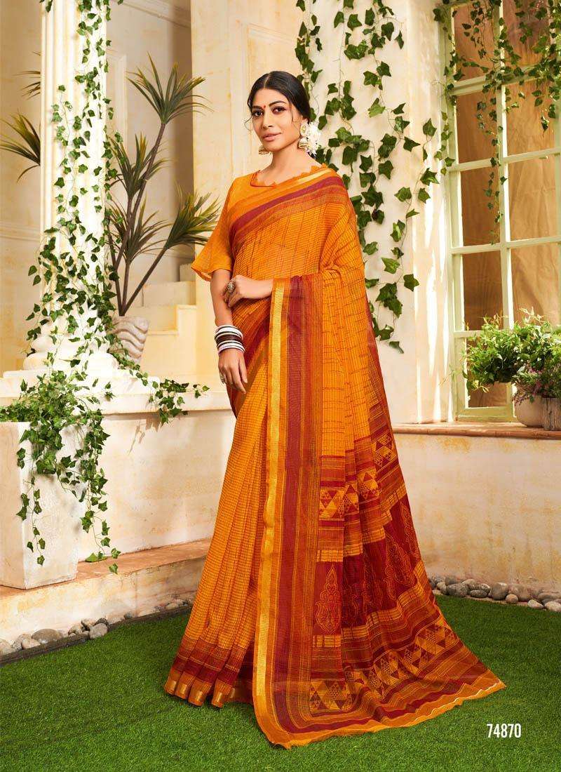 SARLA COTTON BY LIFESTYLE 74861 TO 74872 SERIES INDIAN TRADITIONAL WEAR COLLECTION BEAUTIFUL STYLISH FANCY COLORFUL PARTY WEAR & OCCASIONAL WEAR COTTON JARI SAREES AT WHOLESALE PRICE