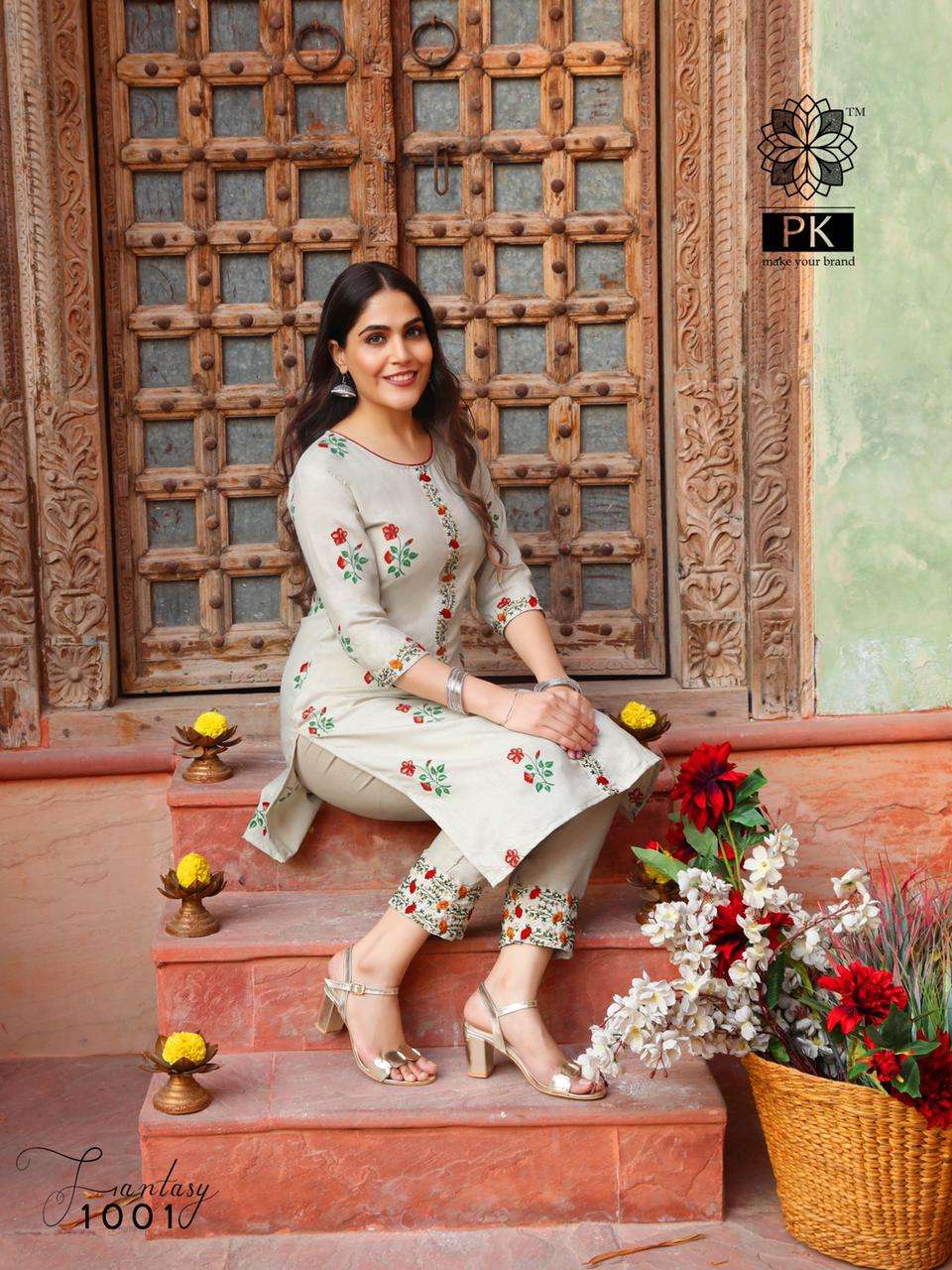 FASHION FANTASY VOL-1 NX BY PK 1001 TO 1005 SERIES BEAUTIFUL STYLISH FANCY COLORFUL CASUAL WEAR & ETHNIC WEAR HEAVY COTTON PRINT WITH WORK KURTIS WITH BOTTOM AT WHOLESALE PRICE