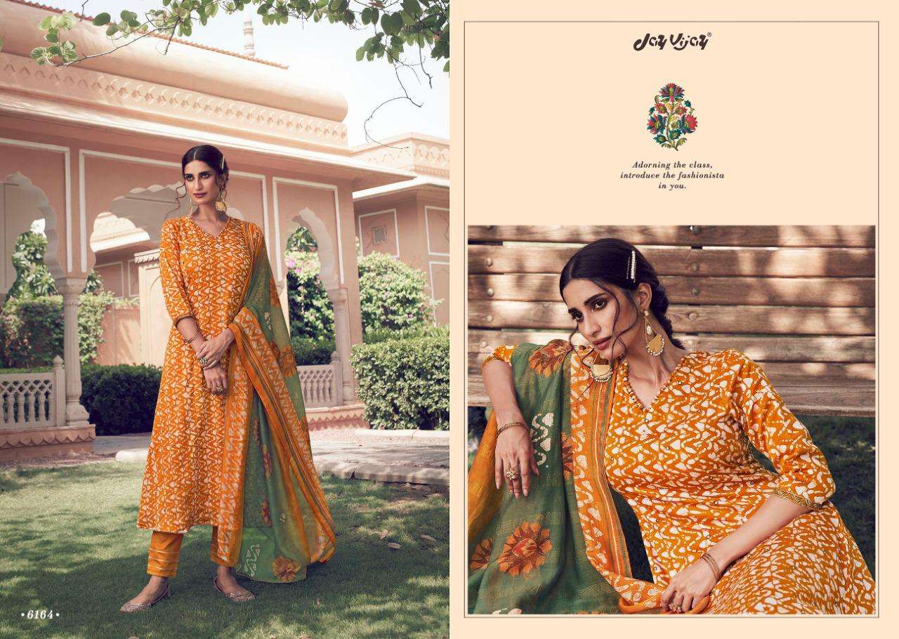 AMAYA BY JAY VIJAY PRINTS 6161 TO 6168 SERIES BEAUTIFUL SUITS COLORFUL STYLISH FANCY CASUAL WEAR & ETHNIC WEAR PURE JAM SATIN PRINT WITH WORK DRESSES AT WHOLESALE PRICE
