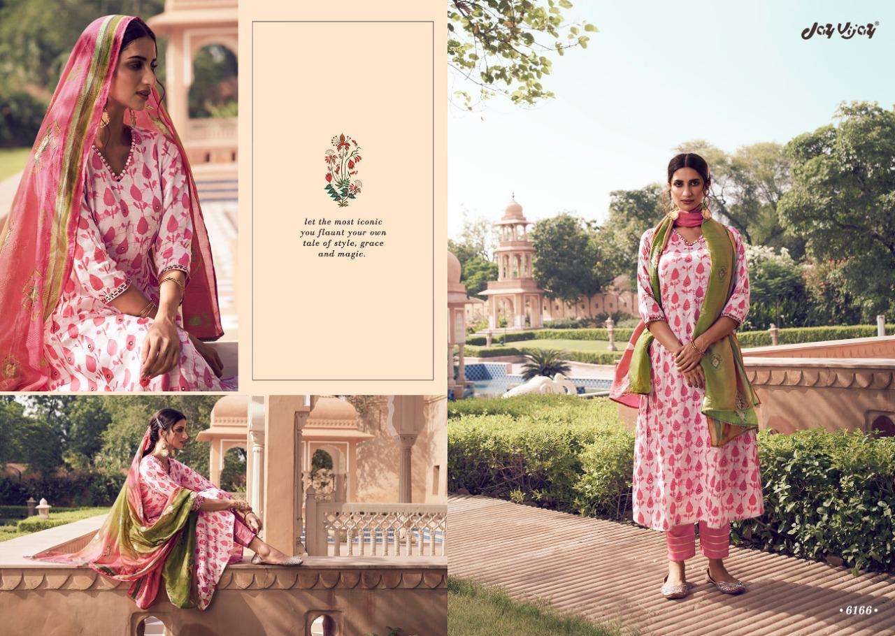 AMAYA BY JAY VIJAY PRINTS 6161 TO 6168 SERIES BEAUTIFUL SUITS COLORFUL STYLISH FANCY CASUAL WEAR & ETHNIC WEAR PURE JAM SATIN PRINT WITH WORK DRESSES AT WHOLESALE PRICE