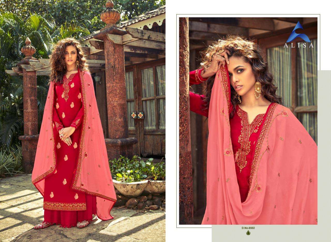 ROHA BY ALISA 6501 TO 6506 SERIES BEAUTIFUL STYLISH SHARARA SUITS FANCY COLORFUL CASUAL WEAR & ETHNIC WEAR & READY TO WEAR SILK JACQUARD DRESSES AT WHOLESALE PRICE