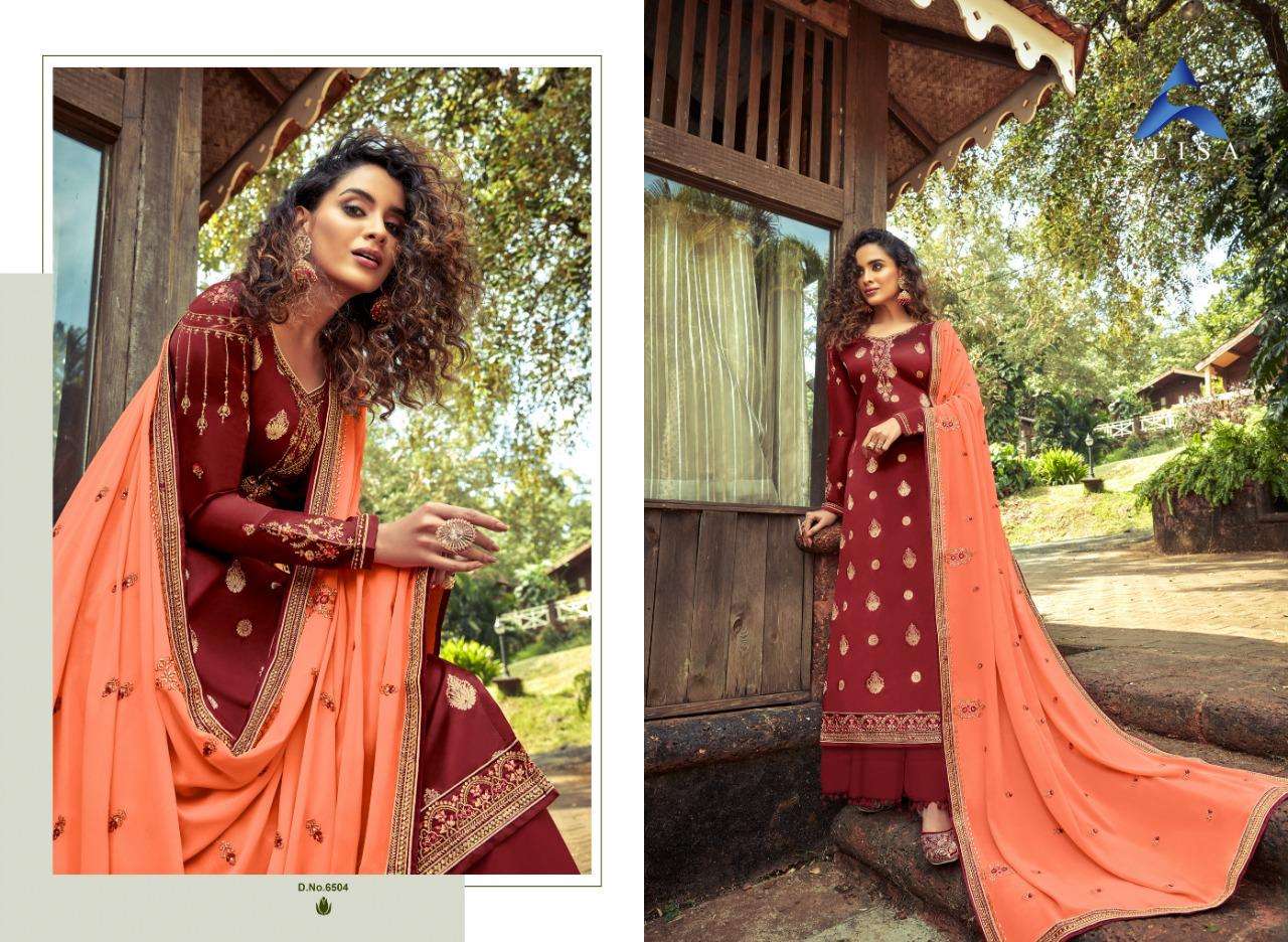 ROHA BY ALISA 6501 TO 6506 SERIES BEAUTIFUL STYLISH SHARARA SUITS FANCY COLORFUL CASUAL WEAR & ETHNIC WEAR & READY TO WEAR SILK JACQUARD DRESSES AT WHOLESALE PRICE