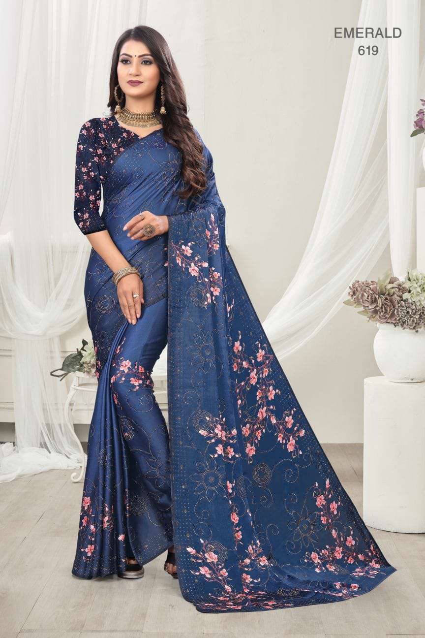 EMERALD BY BELA FASHION INDIAN TRADITIONAL WEAR COLLECTION BEAUTIFUL STYLISH FANCY COLORFUL PARTY WEAR & OCCASIONAL WEAR SATIN SAREES AT WHOLESALE PRICE