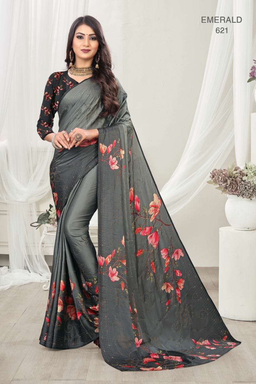 EMERALD BY BELA FASHION INDIAN TRADITIONAL WEAR COLLECTION BEAUTIFUL STYLISH FANCY COLORFUL PARTY WEAR & OCCASIONAL WEAR SATIN SAREES AT WHOLESALE PRICE