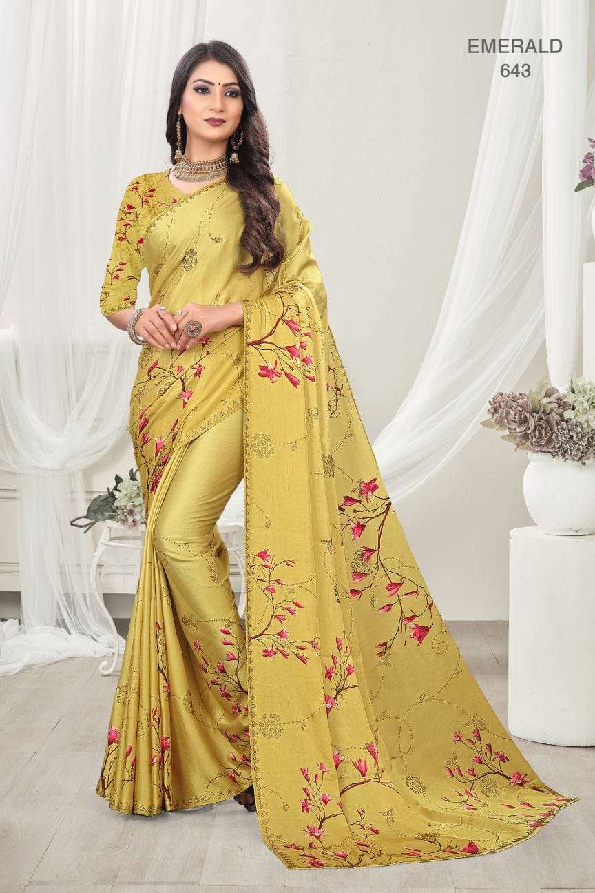 EMERALD BY BELA FASHION INDIAN TRADITIONAL WEAR COLLECTION BEAUTIFUL STYLISH FANCY COLORFUL PARTY WEAR & OCCASIONAL WEAR SATIN SAREES AT WHOLESALE PRICE