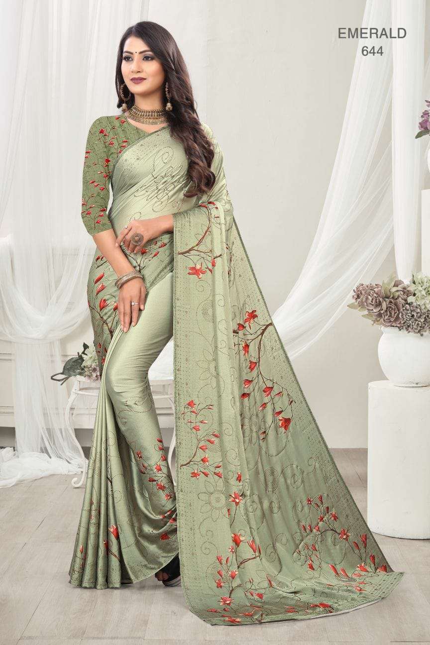 EMERALD BY BELA FASHION INDIAN TRADITIONAL WEAR COLLECTION BEAUTIFUL STYLISH FANCY COLORFUL PARTY WEAR & OCCASIONAL WEAR SATIN SAREES AT WHOLESALE PRICE