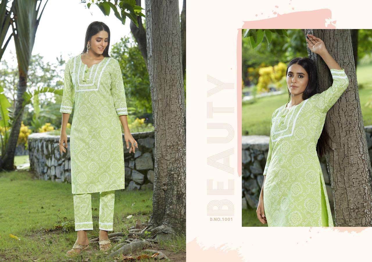 LIZZY BY KIVI 1001 TO 1004 SERIES DESIGNER STYLISH FANCY COLORFUL BEAUTIFUL PARTY WEAR & ETHNIC WEAR COLLECTION PURE COTTON PRINTED KURTIS WITH BOTTOM AT WHOLESALE PRICE
