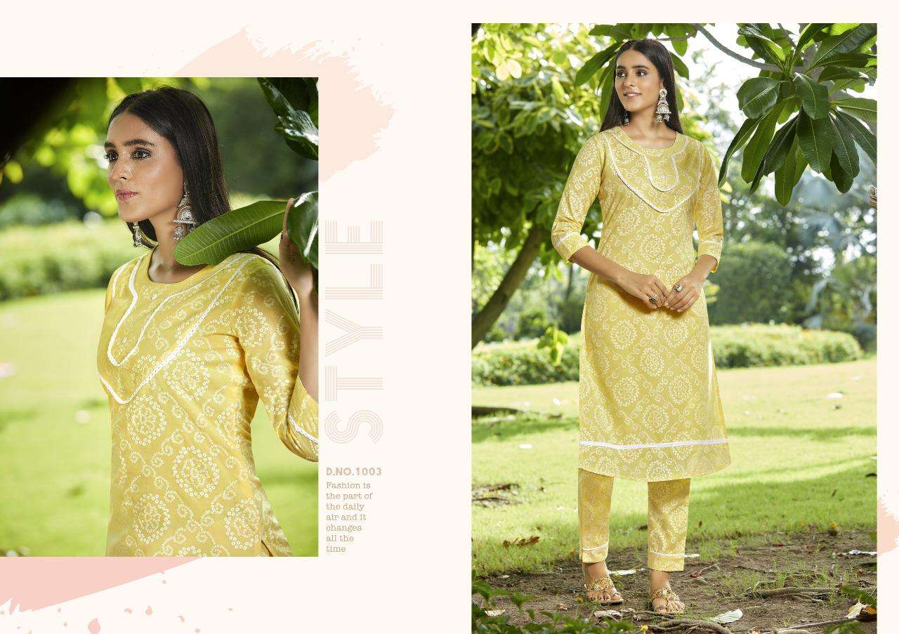 LIZZY BY KIVI 1001 TO 1004 SERIES DESIGNER STYLISH FANCY COLORFUL BEAUTIFUL PARTY WEAR & ETHNIC WEAR COLLECTION PURE COTTON PRINTED KURTIS WITH BOTTOM AT WHOLESALE PRICE