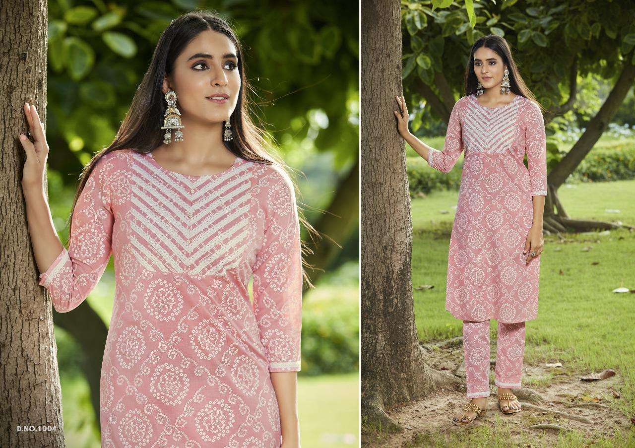 LIZZY BY KIVI 1001 TO 1004 SERIES DESIGNER STYLISH FANCY COLORFUL BEAUTIFUL PARTY WEAR & ETHNIC WEAR COLLECTION PURE COTTON PRINTED KURTIS WITH BOTTOM AT WHOLESALE PRICE