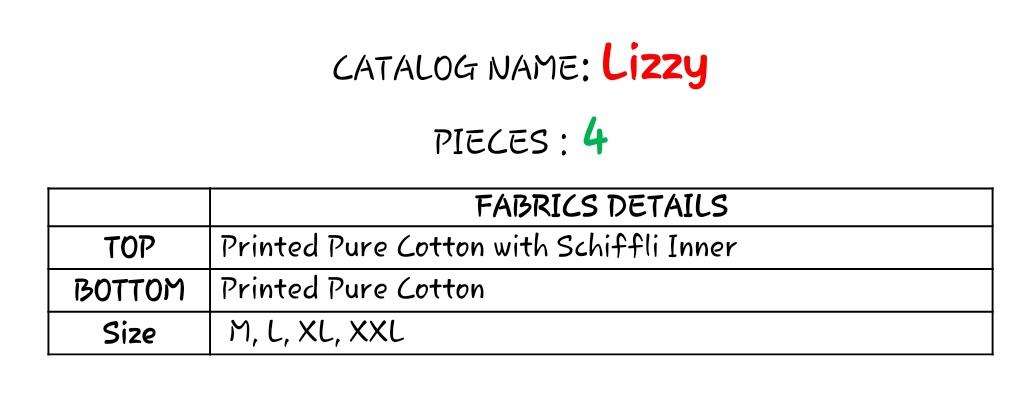 LIZZY BY KIVI 1001 TO 1004 SERIES DESIGNER STYLISH FANCY COLORFUL BEAUTIFUL PARTY WEAR & ETHNIC WEAR COLLECTION PURE COTTON PRINTED KURTIS WITH BOTTOM AT WHOLESALE PRICE