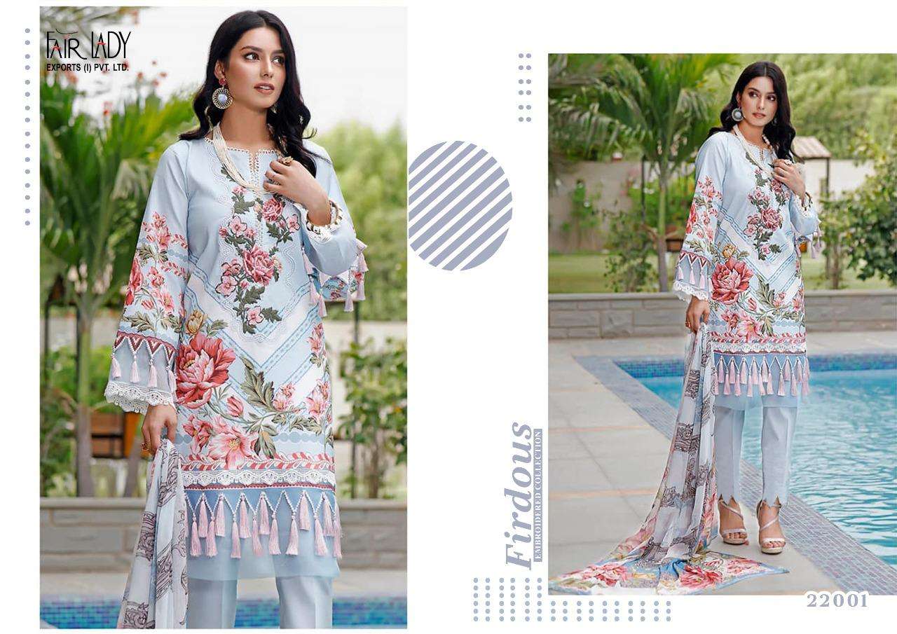FIRDOUS EMBROIDERED COLLECTION BY FAIR LADY 22001 TO 22006 SERIES BEAUTIFUL SUITS COLORFUL STYLISH FANCY CASUAL WEAR & ETHNIC WEAR LAWN COTTON DIGITAL PRINT EMBROIDERED DRESSES AT WHOLESALE PRICE