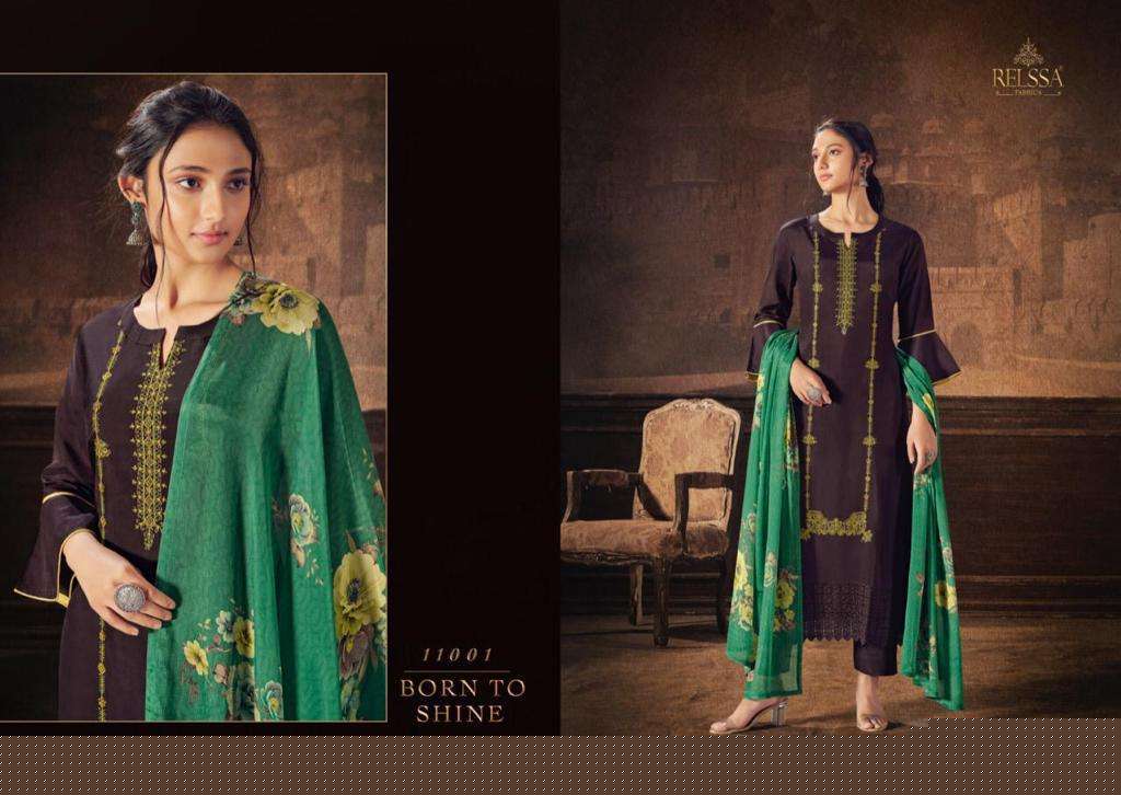 KASAUTI 11001 SERIES BY RELSSA FABRICS 11001 TO 11006 SERIES BEAUTIFUL SUITS COLORFUL STYLISH FANCY CASUAL WEAR & ETHNIC WEAR RUSSIAN SILK EMBROIDERED DRESSES AT WHOLESALE PRICE