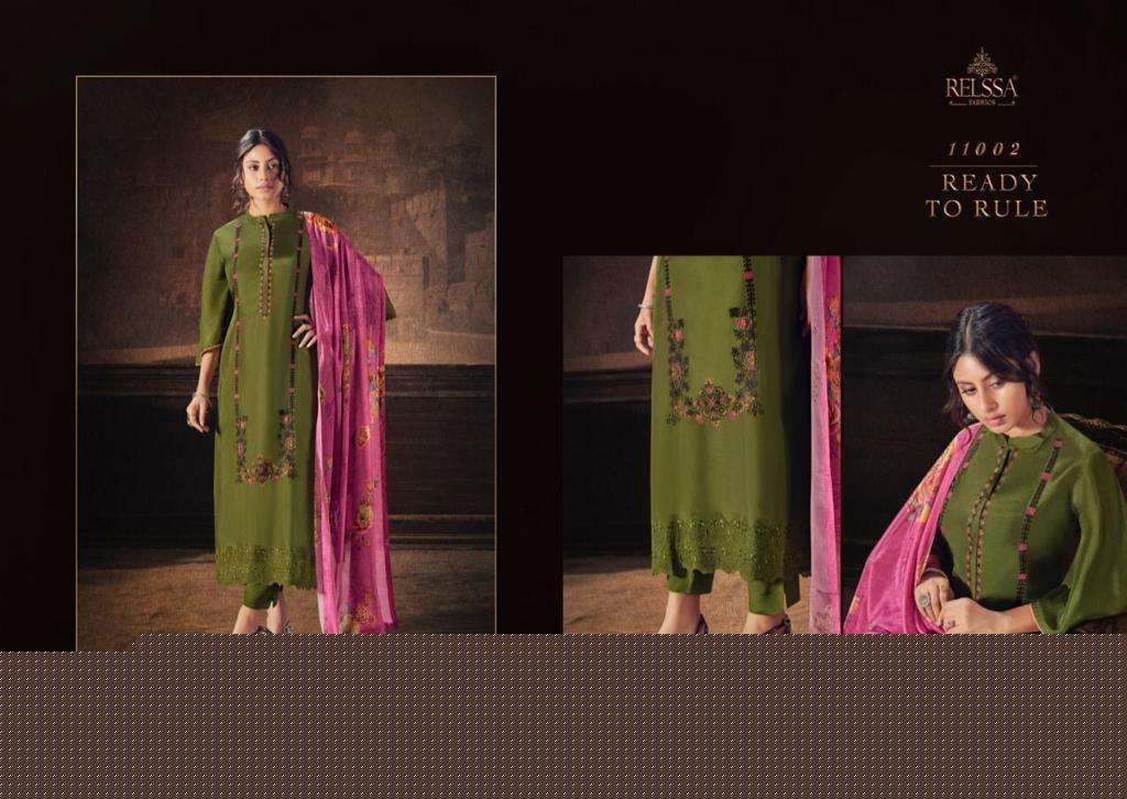 KASAUTI 11001 SERIES BY RELSSA FABRICS 11001 TO 11006 SERIES BEAUTIFUL SUITS COLORFUL STYLISH FANCY CASUAL WEAR & ETHNIC WEAR RUSSIAN SILK EMBROIDERED DRESSES AT WHOLESALE PRICE