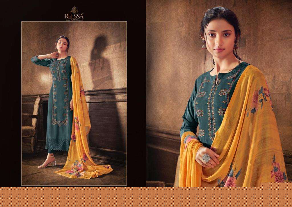 KASAUTI 11001 SERIES BY RELSSA FABRICS 11001 TO 11006 SERIES BEAUTIFUL SUITS COLORFUL STYLISH FANCY CASUAL WEAR & ETHNIC WEAR RUSSIAN SILK EMBROIDERED DRESSES AT WHOLESALE PRICE