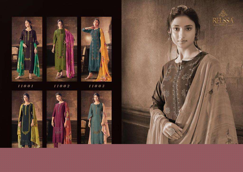 KASAUTI 11001 SERIES BY RELSSA FABRICS 11001 TO 11006 SERIES BEAUTIFUL SUITS COLORFUL STYLISH FANCY CASUAL WEAR & ETHNIC WEAR RUSSIAN SILK EMBROIDERED DRESSES AT WHOLESALE PRICE