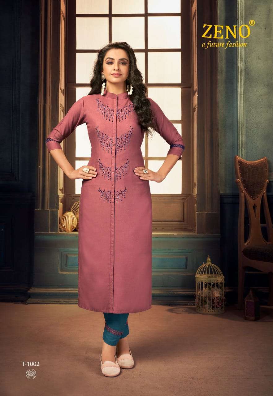 TITOS VOL-1 BY ZENO 1001 TO 1008 SERIES DESIGNER STYLISH FANCY COLORFUL BEAUTIFUL PARTY WEAR & ETHNIC WEAR COLLECTION RAYON EMBROIDERY KURTIS WITH BOTTOM AT WHOLESALE PRICE
