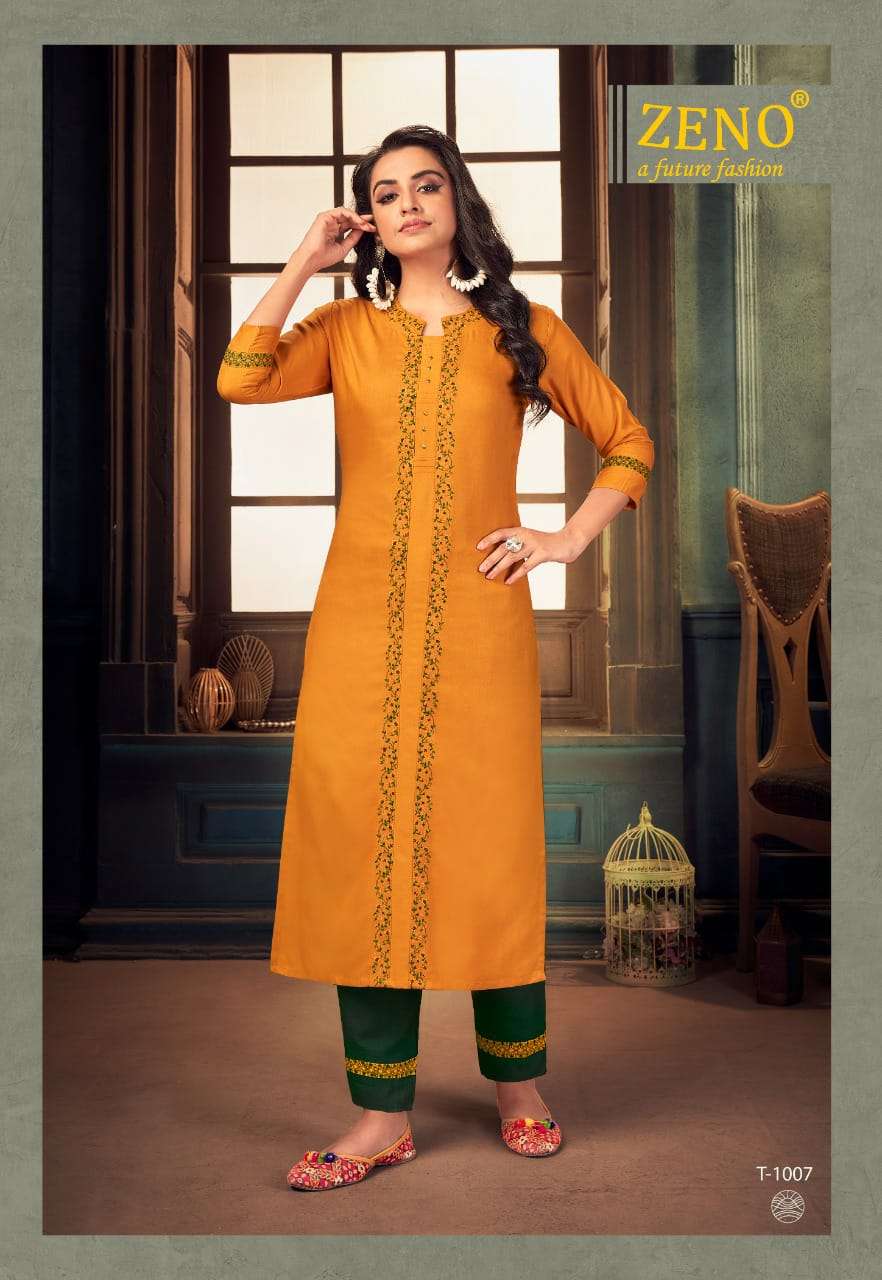 TITOS VOL-1 BY ZENO 1001 TO 1008 SERIES DESIGNER STYLISH FANCY COLORFUL BEAUTIFUL PARTY WEAR & ETHNIC WEAR COLLECTION RAYON EMBROIDERY KURTIS WITH BOTTOM AT WHOLESALE PRICE