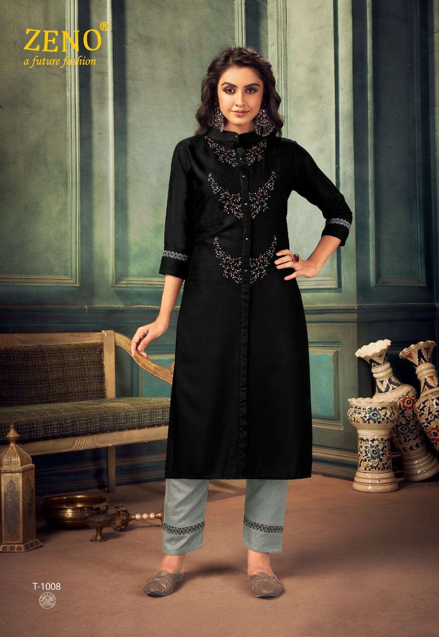 TITOS VOL-1 BY ZENO 1001 TO 1008 SERIES DESIGNER STYLISH FANCY COLORFUL BEAUTIFUL PARTY WEAR & ETHNIC WEAR COLLECTION RAYON EMBROIDERY KURTIS WITH BOTTOM AT WHOLESALE PRICE