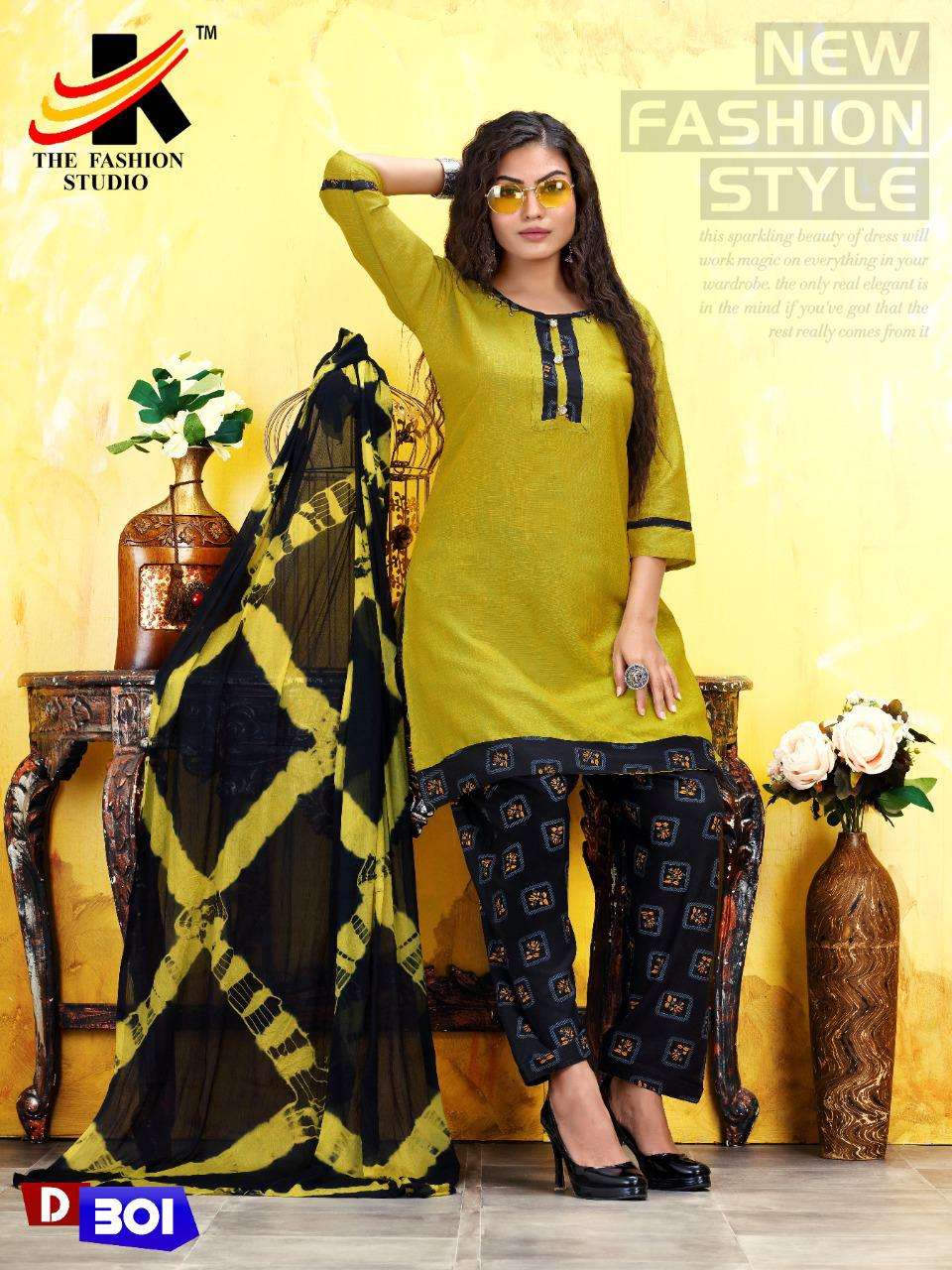 DRISHTI BY THE FASHION STUDIO 301 TO 307 SERIES BEAUTIFUL STYLISH PATIYALA SUITS FANCY COLORFUL CASUAL WEAR & ETHNIC WEAR & READY TO WEAR RAYON PLAIN SILAI WORK DRESSES AT WHOLESALE PRICE
