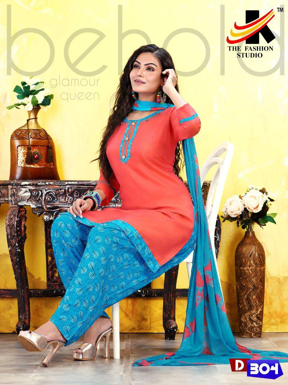 DRISHTI BY THE FASHION STUDIO 301 TO 307 SERIES BEAUTIFUL STYLISH PATIYALA SUITS FANCY COLORFUL CASUAL WEAR & ETHNIC WEAR & READY TO WEAR RAYON PLAIN SILAI WORK DRESSES AT WHOLESALE PRICE