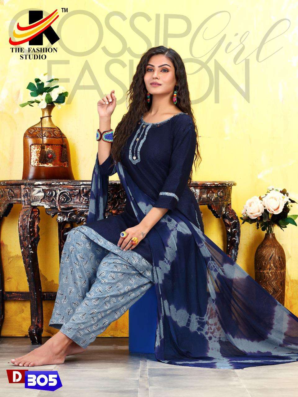 DRISHTI BY THE FASHION STUDIO 301 TO 307 SERIES BEAUTIFUL STYLISH PATIYALA SUITS FANCY COLORFUL CASUAL WEAR & ETHNIC WEAR & READY TO WEAR RAYON PLAIN SILAI WORK DRESSES AT WHOLESALE PRICE