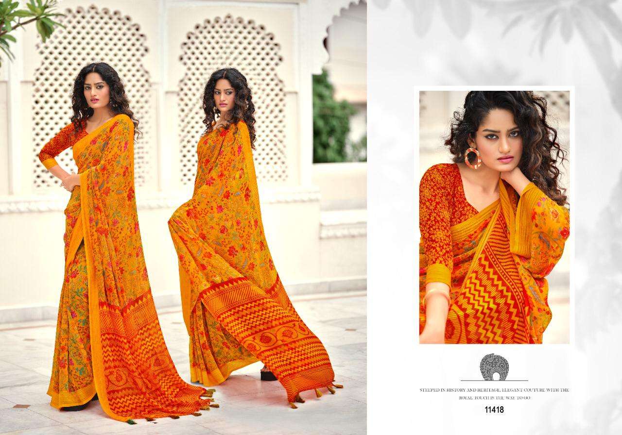 JODHA VOL-8 BY 5D DESIGNER 11411 TO 11420 SERIES INDIAN TRADITIONAL WEAR COLLECTION BEAUTIFUL STYLISH FANCY COLORFUL PARTY WEAR & OCCASIONAL WEAR PURE GEORGETTE SAREES AT WHOLESALE PRICE