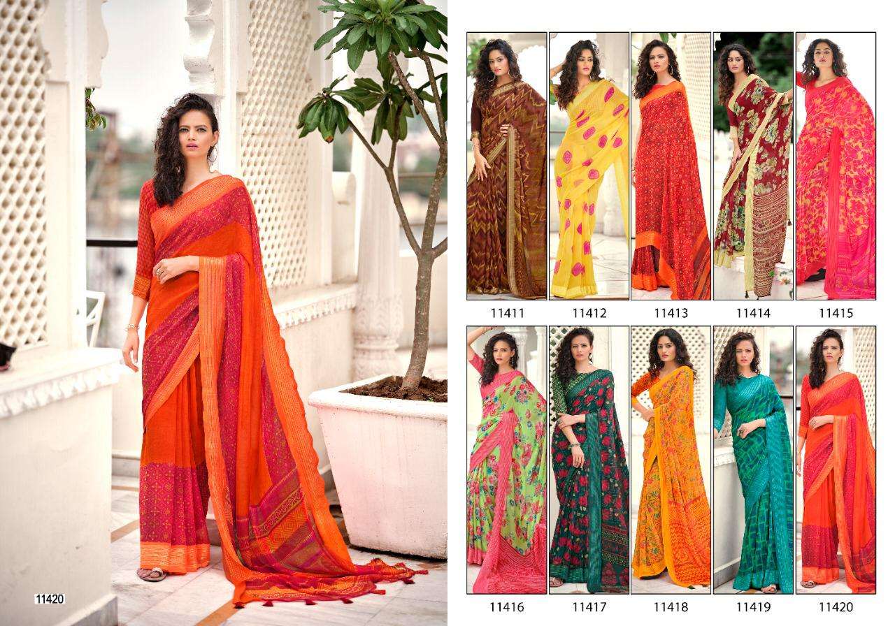 JODHA VOL-8 BY 5D DESIGNER 11411 TO 11420 SERIES INDIAN TRADITIONAL WEAR COLLECTION BEAUTIFUL STYLISH FANCY COLORFUL PARTY WEAR & OCCASIONAL WEAR PURE GEORGETTE SAREES AT WHOLESALE PRICE