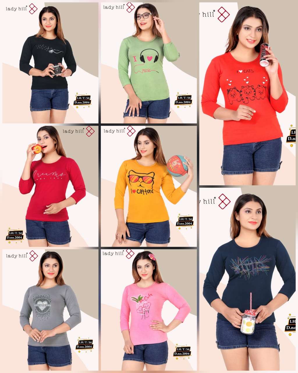 LADY HILL VOL-56 BY LADY HILL 2004-A TO 2004-H SERIES BEAUTIFUL COLORFUL STYLISH FANCY CASUAL WEAR & READY TO WEAR COTTON HOSIERY TOPS AT WHOLESALE PRICE