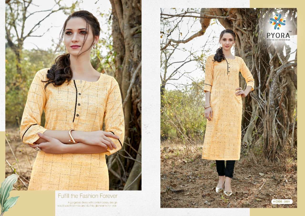 TANVI BY PYORA 2001 TO 2005 SERIES DESIGNER STYLISH FANCY COLORFUL BEAUTIFUL PARTY WEAR & ETHNIC WEAR COLLECTION PURE WEAVING COTTON KURTIS AT WHOLESALE PRICE