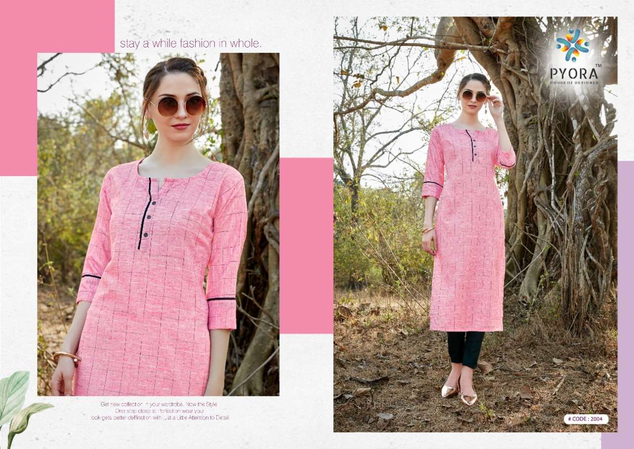 TANVI BY PYORA 2001 TO 2005 SERIES DESIGNER STYLISH FANCY COLORFUL BEAUTIFUL PARTY WEAR & ETHNIC WEAR COLLECTION PURE WEAVING COTTON KURTIS AT WHOLESALE PRICE