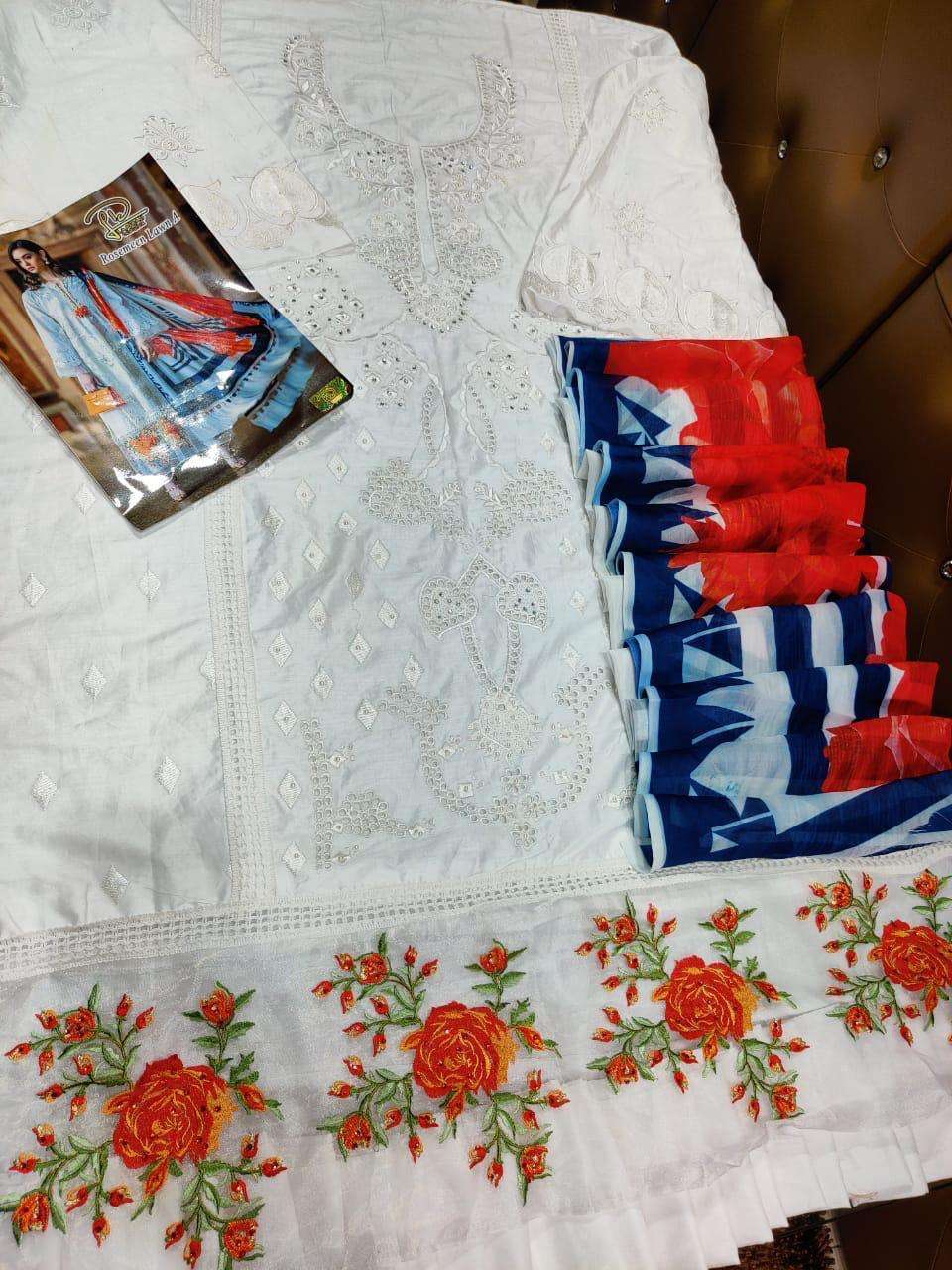 ROSEMEEN LAWN A BY LAAIBAH DESIGNER PAKISTANI SUITS BEAUTIFUL FANCY COLORFUL STYLISH PARTY WEAR & OCCASIONAL WEAR HEAVY JAM COTTON WITH EMBROIDERY DRESSES AT WHOLESALE PRICE
