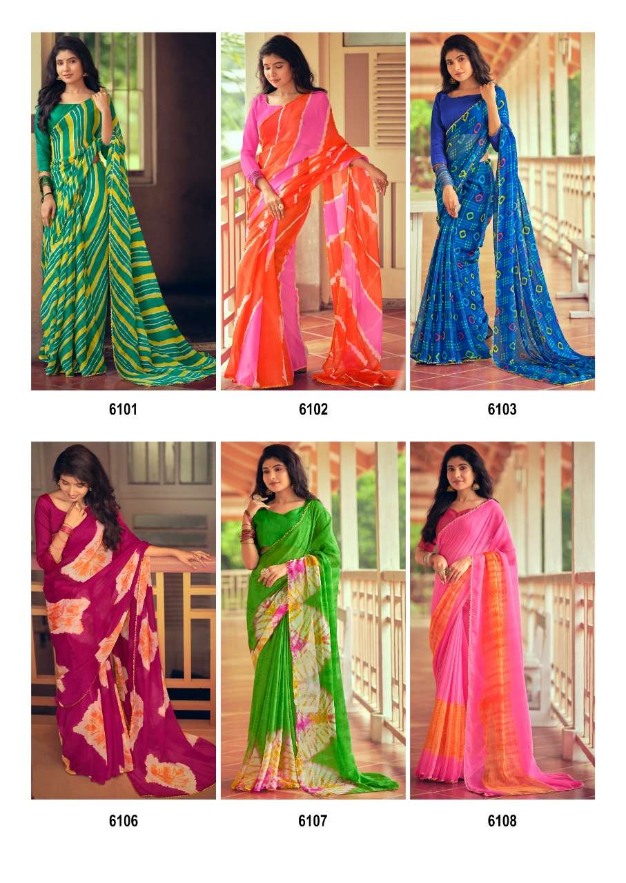 ARANYA BY KASHVI CREATION 6101 TO 6110 SERIES INDIAN TRADITIONAL WEAR COLLECTION BEAUTIFUL STYLISH FANCY COLORFUL PARTY WEAR & OCCASIONAL WEAR PURE CHIFFON SAREES AT WHOLESALE PRICE