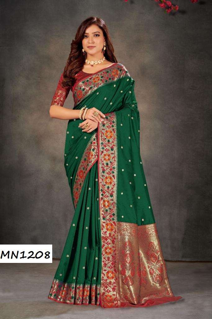 ROOHI HIT COLOR VOL-12 BY MANOHARI 1206 TO 1210 SERIES INDIAN TRADITIONAL WEAR COLLECTION BEAUTIFUL STYLISH FANCY COLORFUL PARTY WEAR & OCCASIONAL WEAR KANJIVARAM JACQUARD SAREES AT WHOLESALE PRICE
