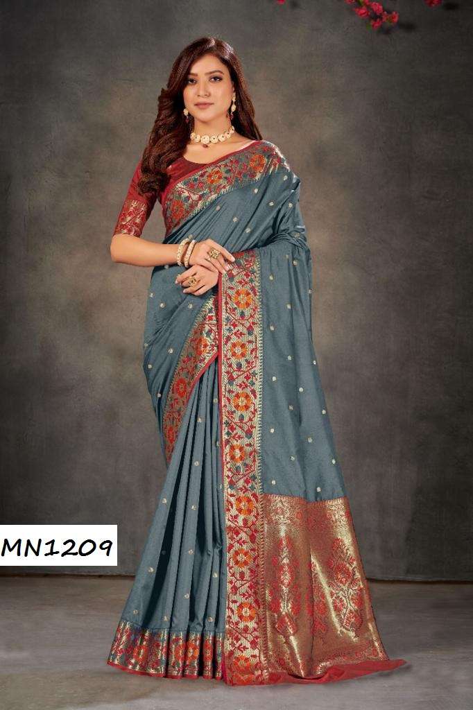 ROOHI HIT COLOR VOL-12 BY MANOHARI 1206 TO 1210 SERIES INDIAN TRADITIONAL WEAR COLLECTION BEAUTIFUL STYLISH FANCY COLORFUL PARTY WEAR & OCCASIONAL WEAR KANJIVARAM JACQUARD SAREES AT WHOLESALE PRICE